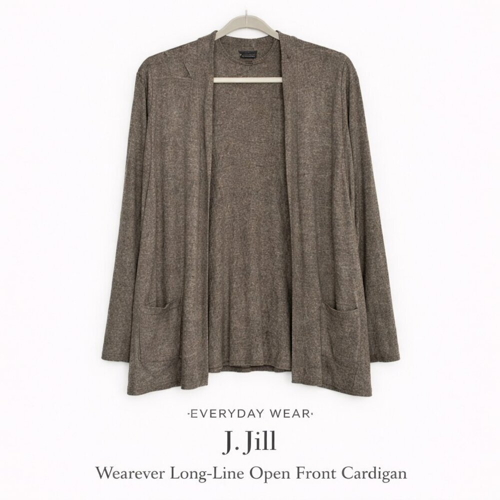 J.Jill Wearever Long Line Open Front Cardigan Pockets Stretch Knit XL
